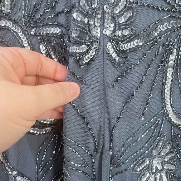 NEW Adrianna Papell Beaded Gown Dusty Blue Womens Size 4 Sequin Formal Wedding - Picture 12 of 13